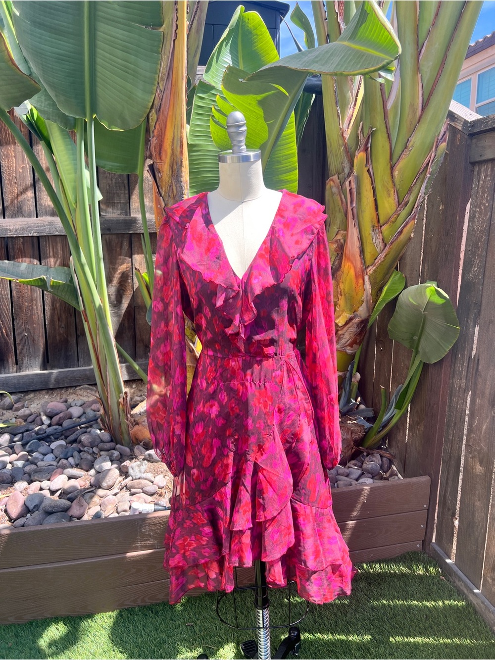Sam Edelman Magenta & Fuchsia Floral Ruffle Midi Dress